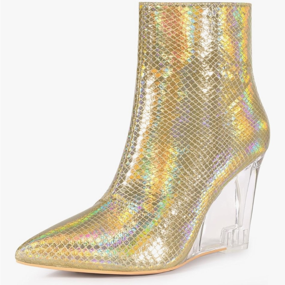 Allegra K Iridescent Gold Heeled Boots